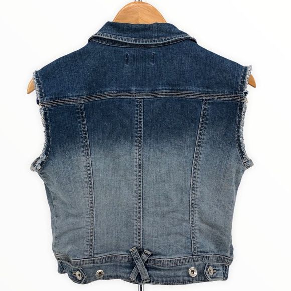 Stradivarius Denim Sleeveless Jacket Vest Embroidered Beaded Trim size Large - Picture 7 of 10